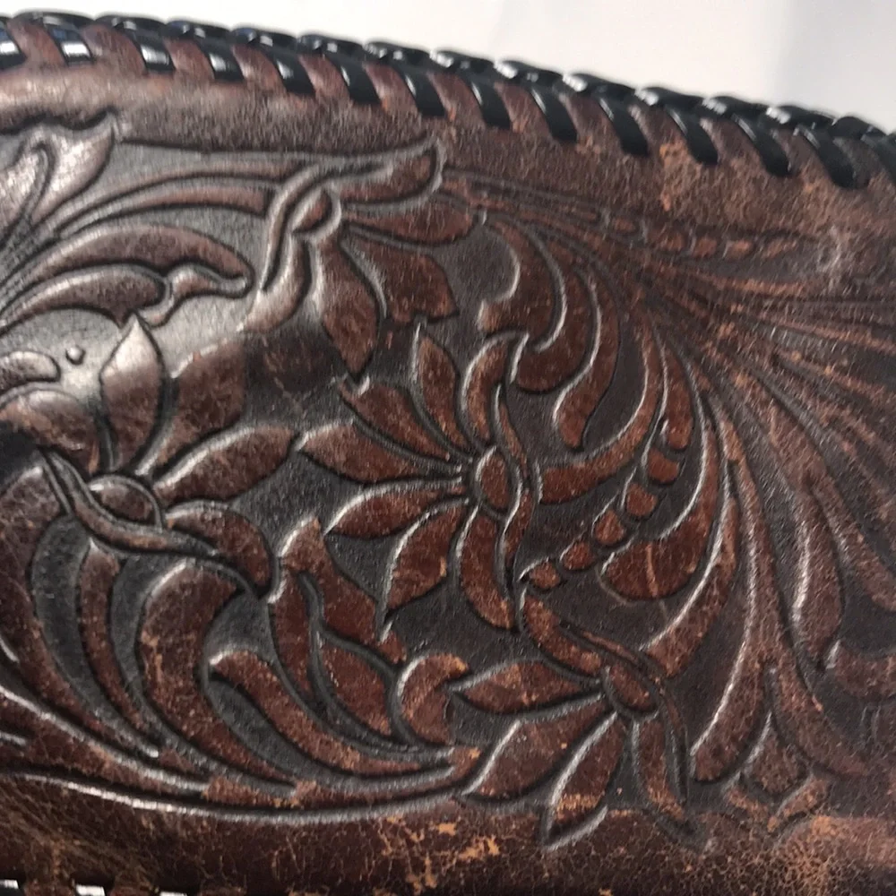 Vintage Handmade Tooled  Brown Leather Western Cowboy Horse and Flowers Wallet